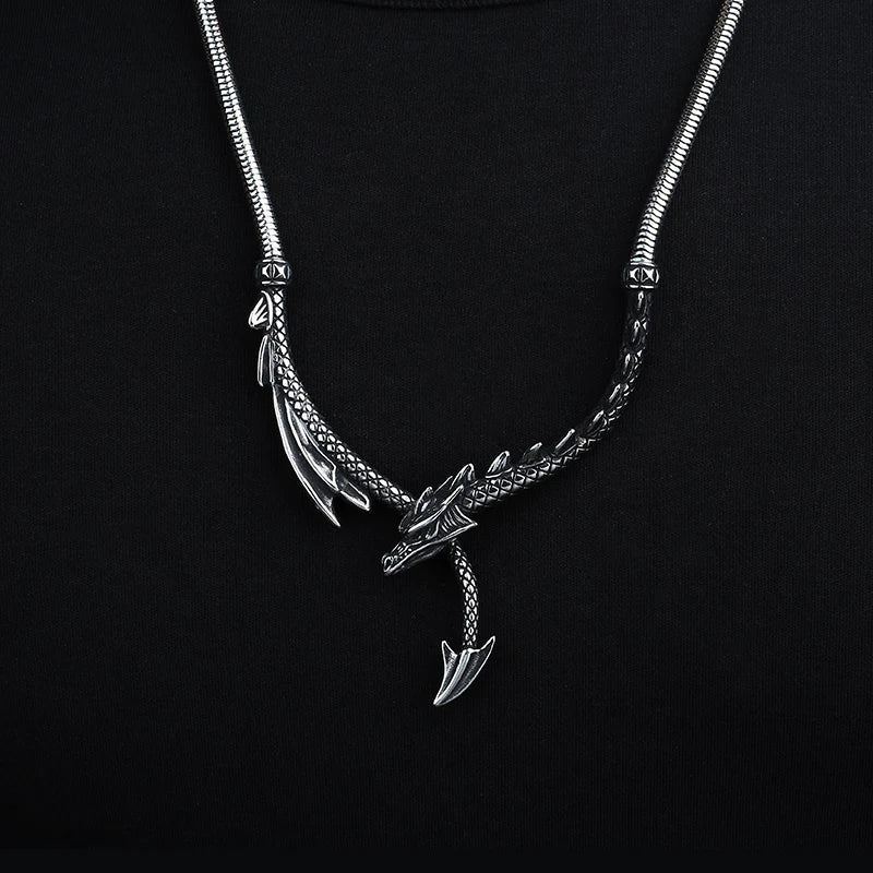 Steel 3d Dragon Necklace