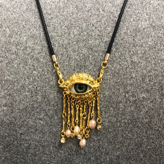 Statement Gold Eye Tassel Necklace