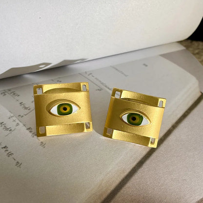 Gold Square Eye Necklace & Earrings Set
