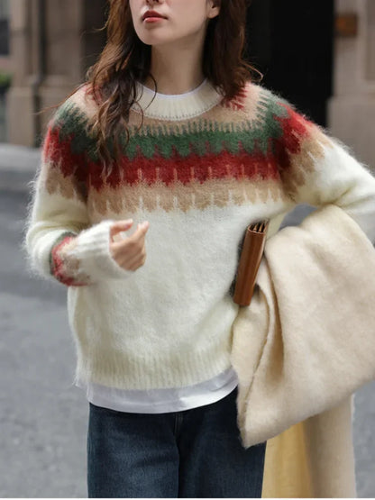 - Ugly Christmas Sweater - Thick Knit Sweater with Retro Pattern