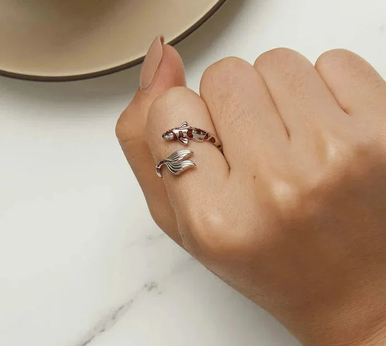 Sterling Silver Red Koi Carp Ring