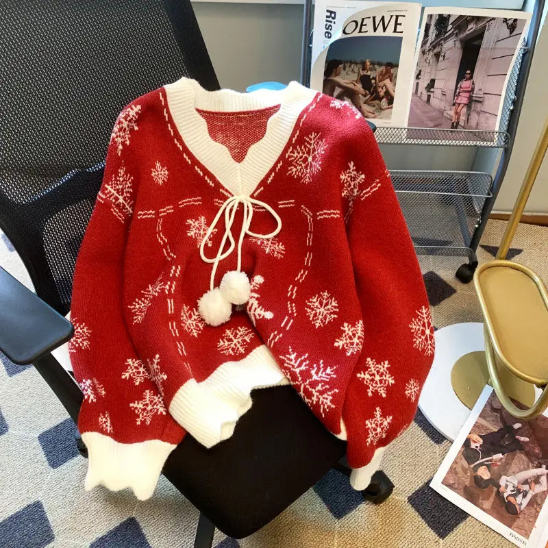 - Ugly Christmas Sweater - V-Neck with Long Sleeves and Playful Details