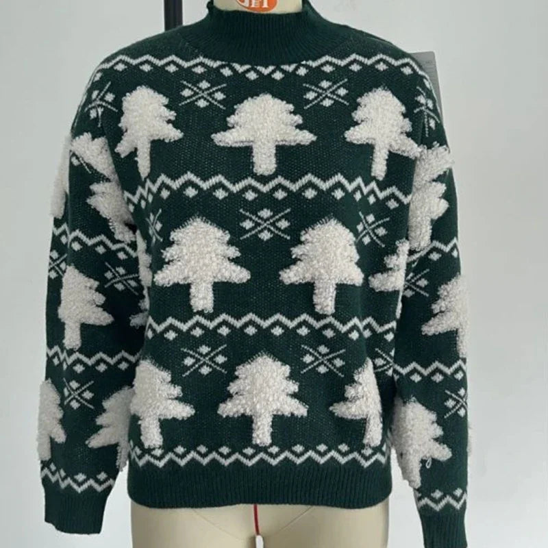 - Ugly Christmas Sweater - Knitted Sweater with 3D Christmas Tree Print