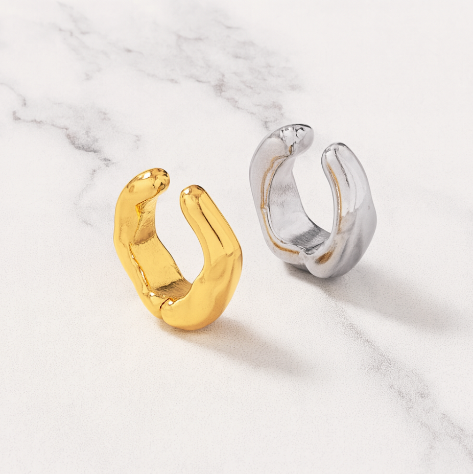 “aria” 2pc Mixed Metal Cuff Earring Set