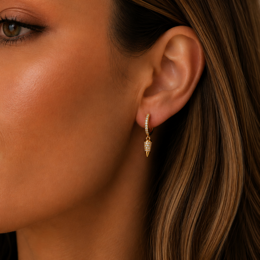 "eleni" Pavé Stud Huggie Hoops