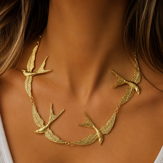 Gold Sparrow Statement Necklace – Inspired Bird Necklace, Adjustable Chain
