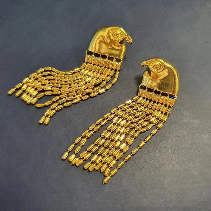 14k Gold Plated Eagle Tassel Earrings