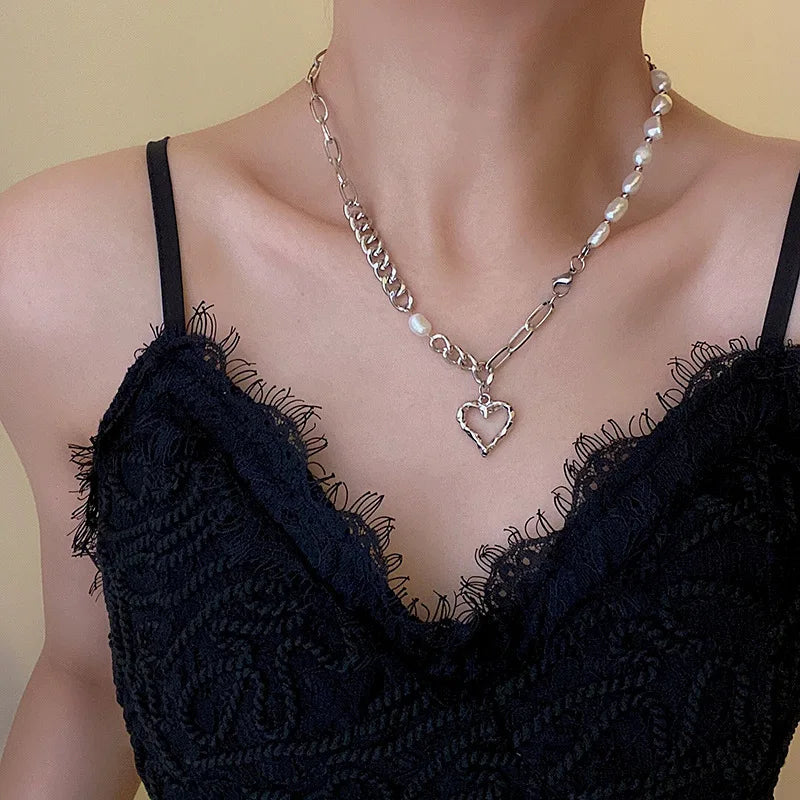 Vienkim Baroque Style Necklace Neck Chains for Pearl Simple Hip Hop Metal Choker Punk Clavicle Chain Jewelry