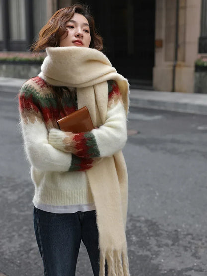- Ugly Christmas Sweater - Thick Knit Sweater with Retro Pattern