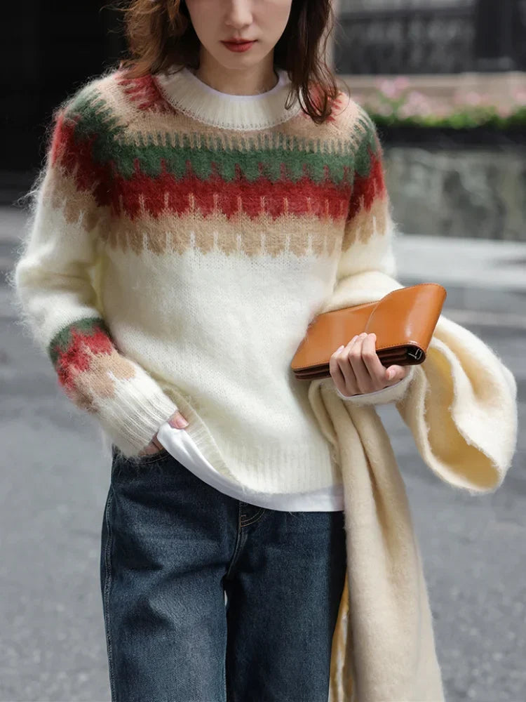 - Ugly Christmas Sweater - Thick Knit Sweater with Retro Pattern
