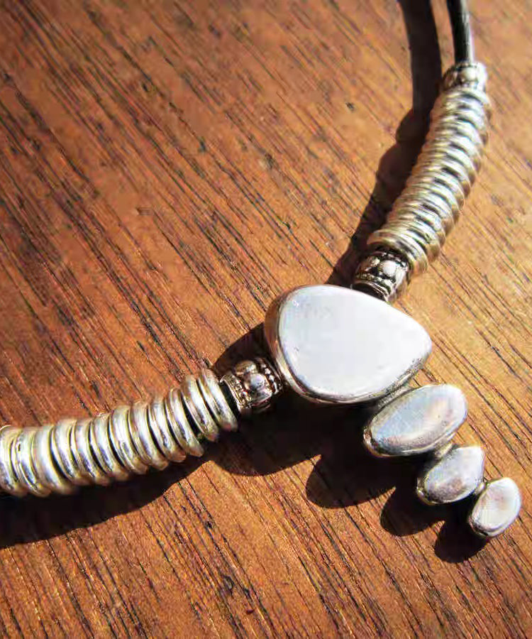 Simple Colorblock Leather Alloy Patchwork Pendant Necklace