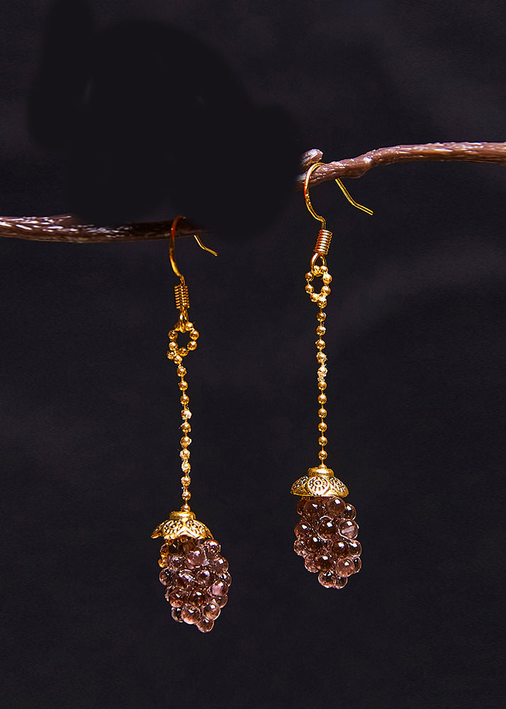 Simple Grapes Acrylic 14k Gold Long Drop Earrings