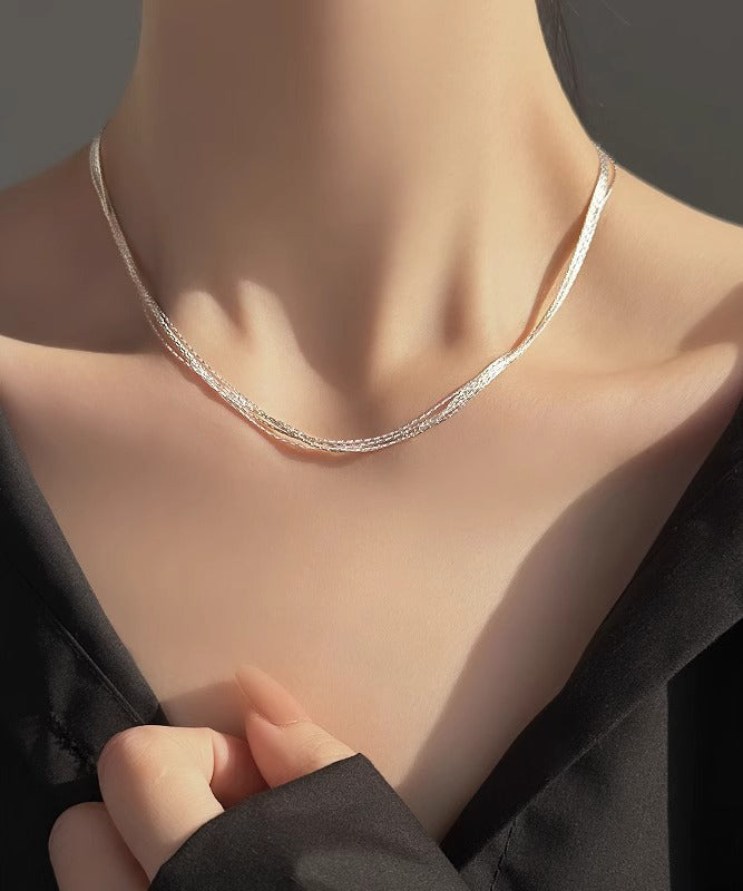 Simple Silk Sterling Silver Layered Necklace Po026