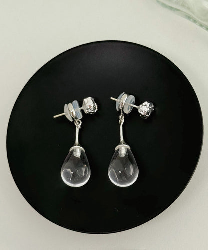 Simple Transparent Color Sterling Silver Crystal Drop Earrings
