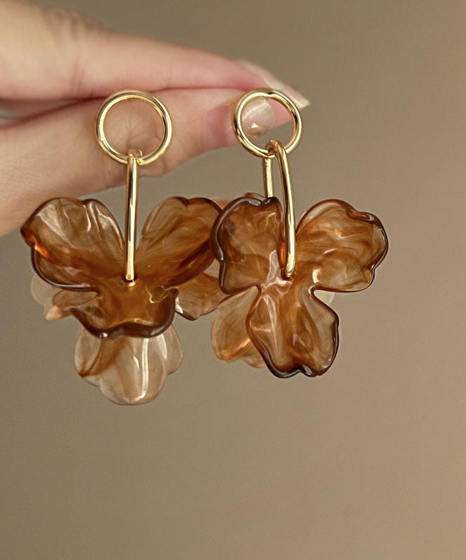Style Coffee Acrylic Alloy Resi Hoop Earrings