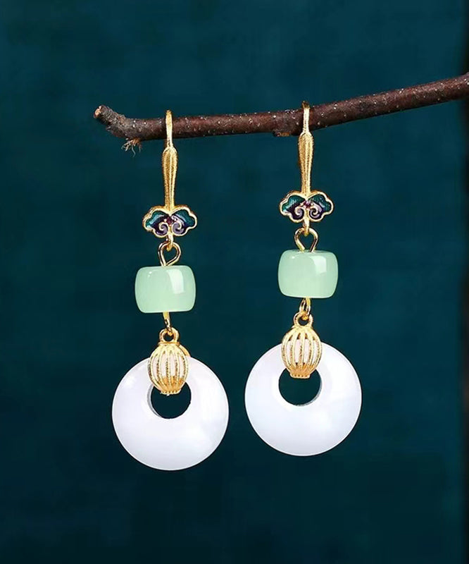 Style Gold Ancient Gold Jade Auspicious Clouds Drop Earrings Kx1060