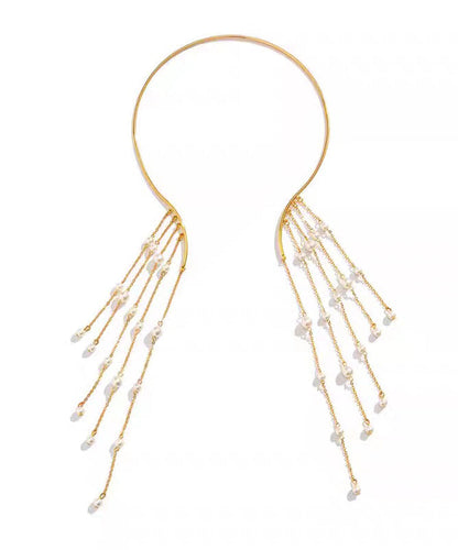 Style Gold Copper Alloy Pearl Beading Tassel Lariat Necklace