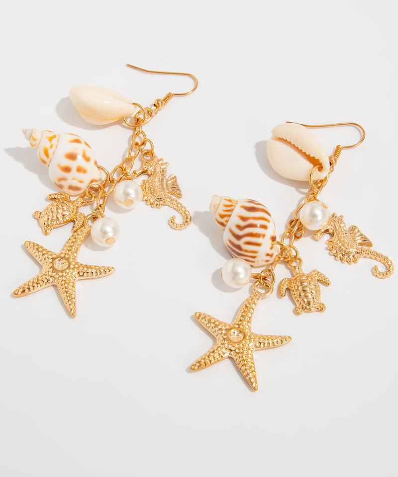 Style Gold Copper Alloy Starfish Shell Tassel Drop Earrings