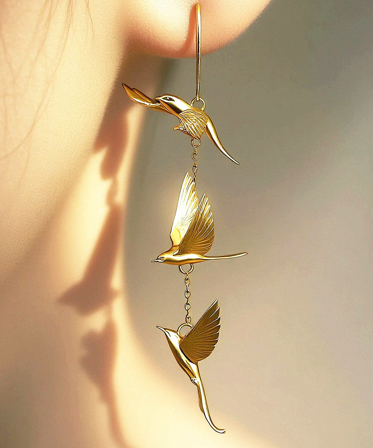 Style Gold Copper Overgild Swallow Drop Earrings