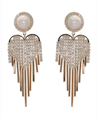 Style Gold Copper Overgild Zircon Pearl Tassel Drop Earrings