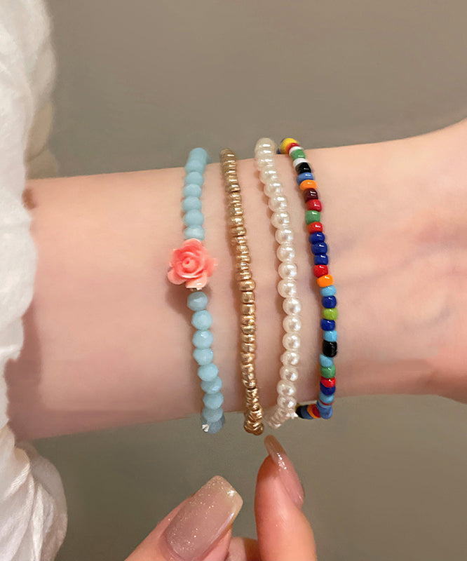 Style Pearl Beading Layered Chain Bracelet Four Pieces Set