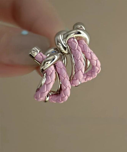 Style Pink Sterling Silver Leather Stud Earrings