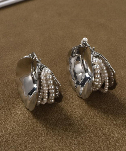 Style Silk Sterling Silver Pearl Hoop Earrings