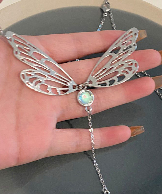 Style Lariat Out Tassek Butterfly Stainless Wing Steel Hollow