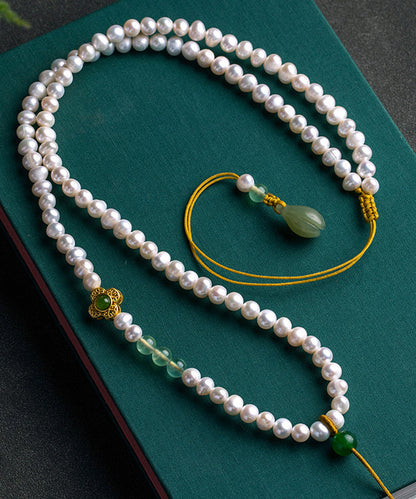 Style White Jade Pearl Grape Stone Orchid Pendant Necklace Gh1053