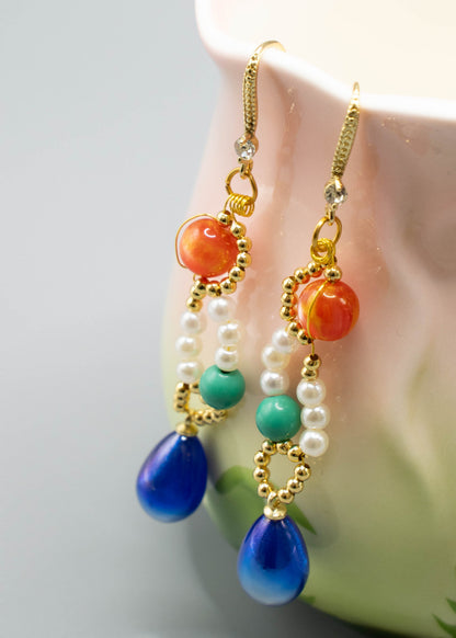 Stylish Blue Water Droplet Gem Stone Drop Earrings