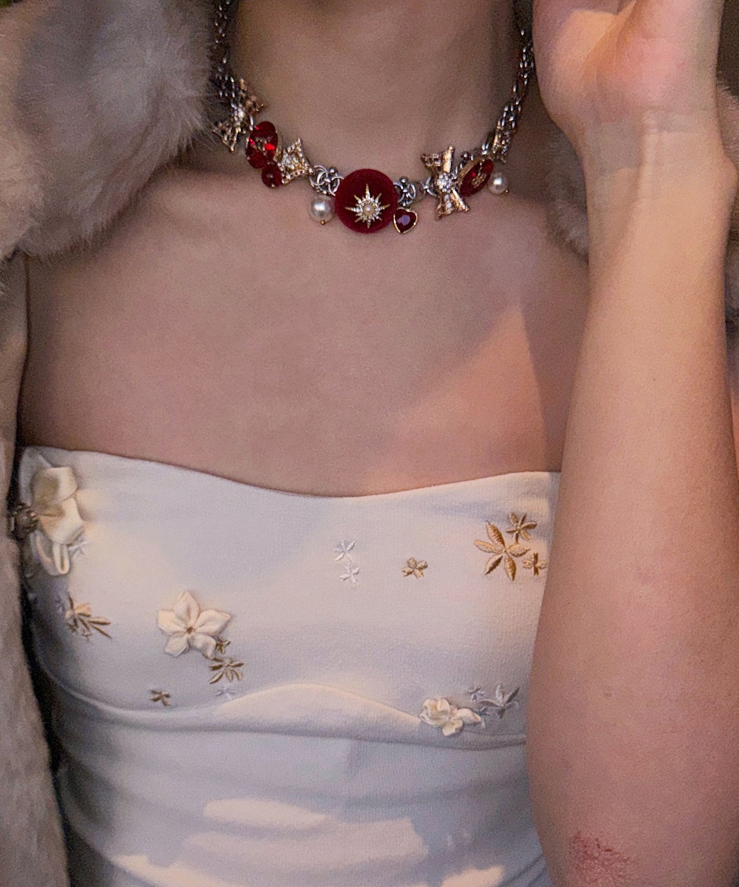 Stylish Colorblock Stainless Steel Zircon Snowflake Necklace