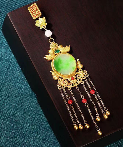 Stylish Gold Ancient Gold Auspicious Clouds Enamel Agate Tassel Brooches Kx1075
