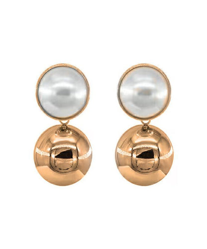Stylish Gold Copper Overgild Pearl Stud Earrings