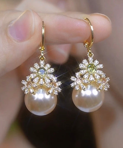 Stylish Gold Copper Zircon Pearl Drop Earrings