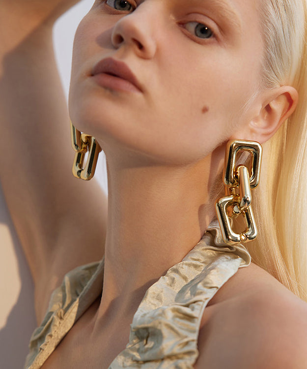 Stylish Golden Chain Linked Metal Earrings