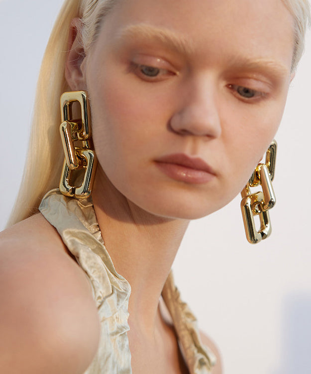 Stylish Golden Chain Linked Metal Earrings
