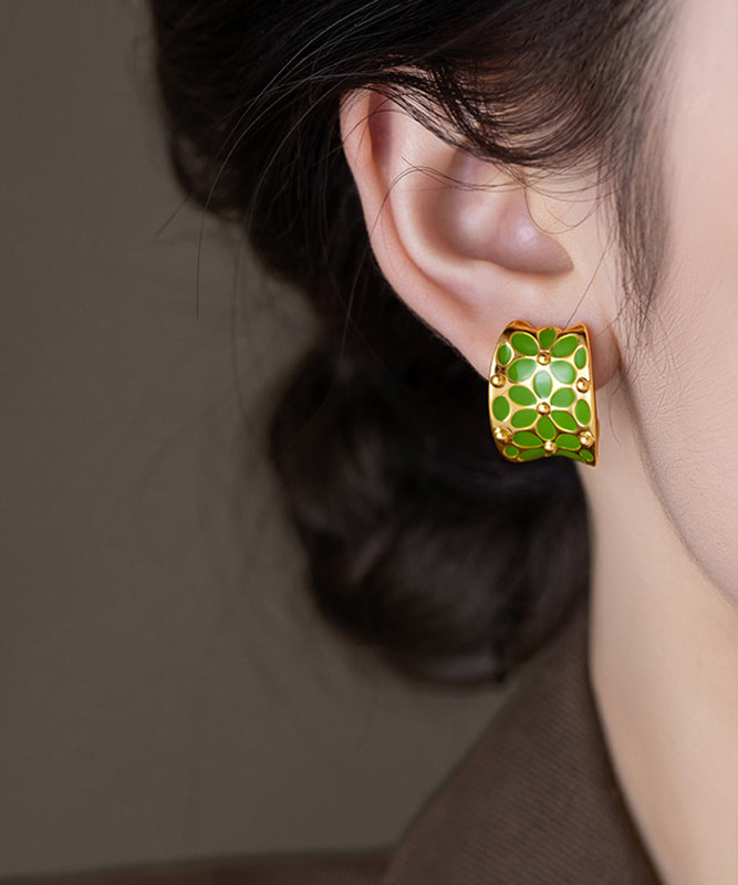 Stylish Green Copper C-shaped Hoop Earrings