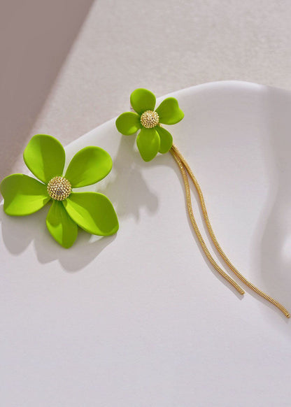 Stylish Green Tassel Asymmetrical Design Metal Drop Earrings