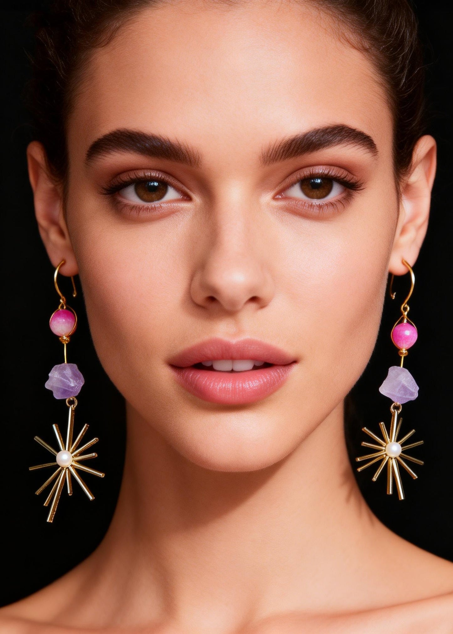 Stylish Multicolour Jade Fireworks Design Tassels Drop Earrings