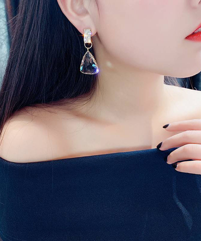 Stylish Nude Sterling Silver Ovetgild Inlaid Zircon Triangle Crystal Drop Earrings Gh1081