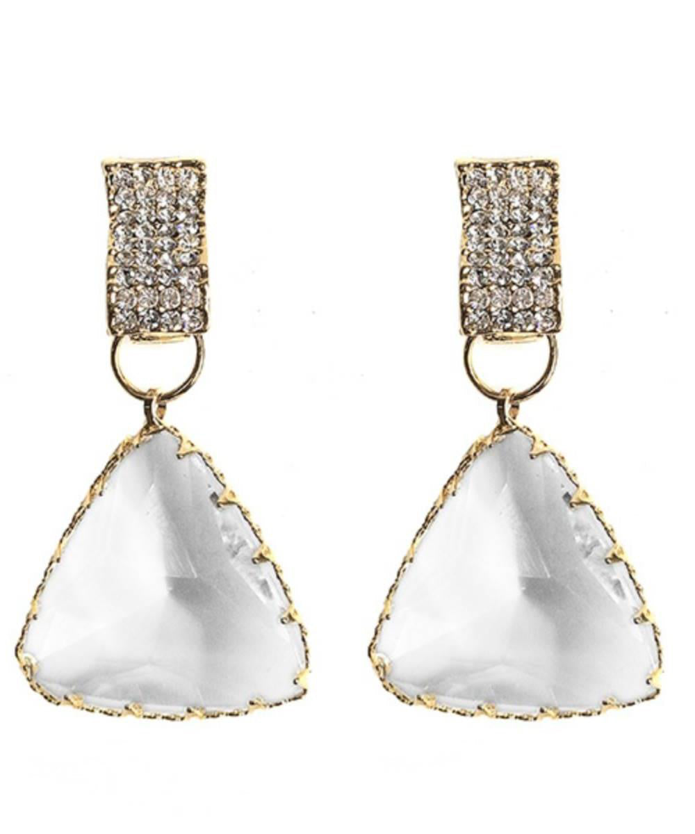 Stylish Nude Sterling Silver Ovetgild Inlaid Zircon Triangle Crystal Drop Earrings Gh1081