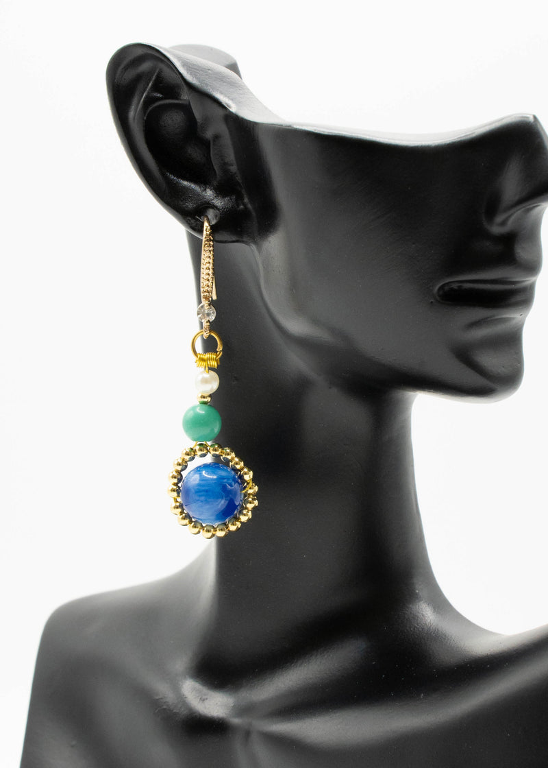 Stylish Peacock Blue Gem Stone Style Drop Earrings