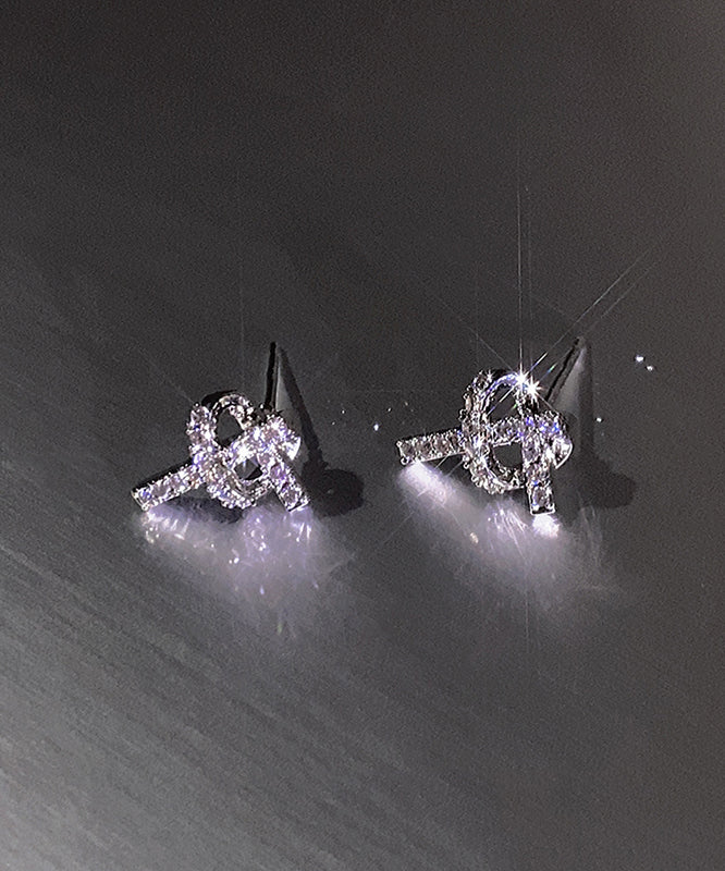 Stylish Silk Sterling Silver Zircon Love Stud Earrings Gh1006