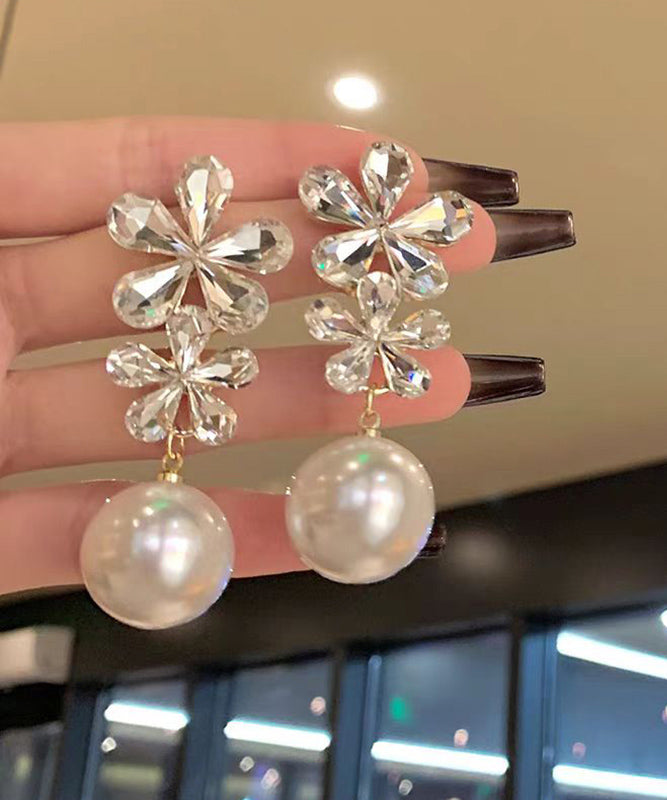 White Zircon Copper Drop Earrings Pearl Overgild Stylish