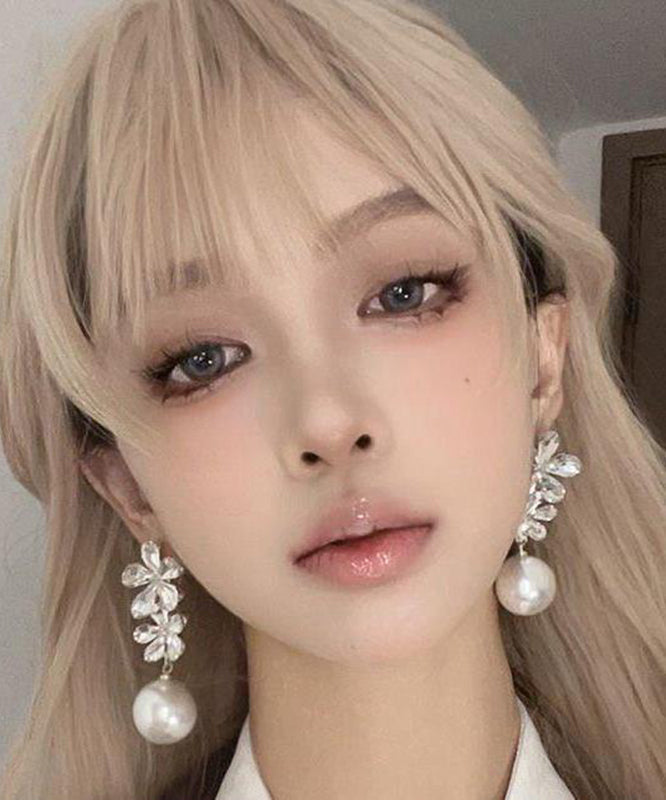 White Zircon Copper Drop Earrings Pearl Overgild Stylish
