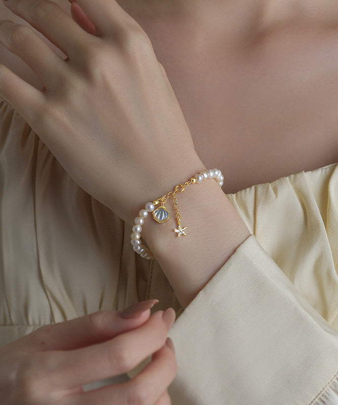 Stylish White Sterling Silver Alloy Zircon Pearl Shell Starfish Tassel Charm Braceletfine Silk Sterling Silver Broken Silver Gypsophila Necklace Et003