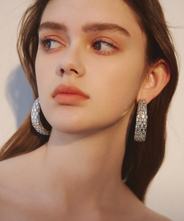 Stylish White Zircon Metal Original Hoop Earrings