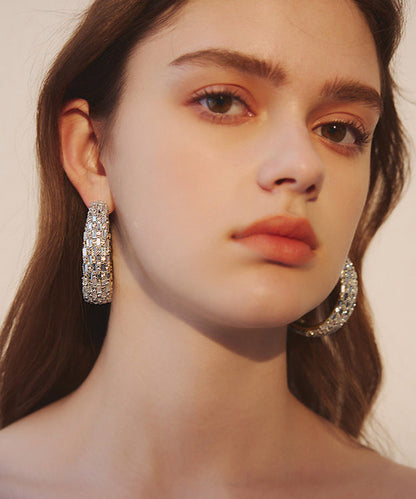 Stylish White Zircon Metal Original Hoop Earrings