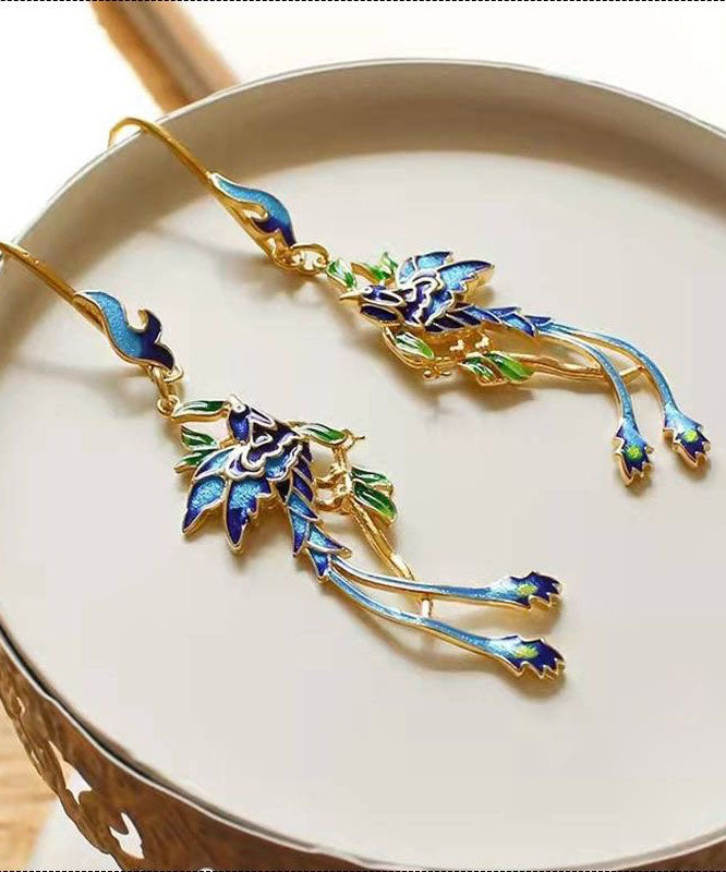 Unique Blue Sterling Silver Overgild Cloisonne Drop Earrings Tw1025