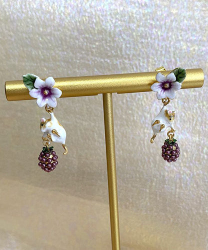 Unique Animal Metal Grape Stud Earrings